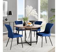 Furniturebox Uk Adley Brown Wood Storage Dining Table & 4 Blue Nora Black Leg Chairs