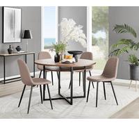 FurnitureboxUK Adley Brown Wood Storage Dining Table & 4 Corona Black Leg Chairs in Beige FurnitureboxUK Beige