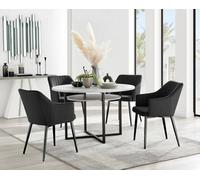 FurnitureboxUK Adley Grey Concrete Effect Round Dining Table & 4 Calla Black Leg Velvet Chairs FurnitureboxUK Black