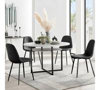 FurnitureboxUK Adley Grey Concrete Effect & Black Round Dining Table with Shelf & 4 Faux Leather Corona Dining Chairs FurnitureboxUK Black