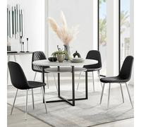 FurnitureboxUK Adley Grey Concrete Effect Round Dining Table & 4 Corona Silver Chairs in Black FurnitureboxUK Black