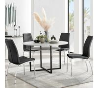 FurnitureboxUK Adley Grey Concrete Effect Round Dining Table & 4 Isco Faux Leather Chairs in Black FurnitureboxUK Black