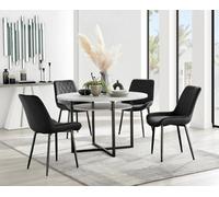 FurnitureboxUK Adley Grey Concrete Effect & Black Round Dining Table with Shelf & 4 Velvet Pesaro Dining Chairs FurnitureboxUK Black