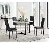 Furniturebox Uk Adley Grey Concrete Effect Storage Dining Table & 4 Black Velvet Milan Black Leg Chairs
