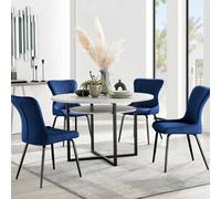 FurnitureboxUK Adley Grey Concrete Effect Round Dining Table & 4 Nora Black Leg Velvet Chairs in Blue FurnitureboxUK Blue