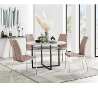 FurnitureboxUK Adley Grey Concrete Effect Round Dining Table & 4 Isco Faux Leather Chairs in Beige FurnitureboxUK Beige