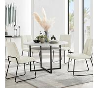 FurnitureboxUK Adley Grey Concrete Effect Round Dining Table & 4 Halleyy Fabric Chairs in Cream FurnitureboxUK Cream