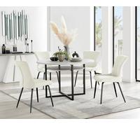 FurnitureboxUK Adley Grey Concrete Effect Round Dining Table & 4 Nora Black Leg Velvet Chairs in Cream FurnitureboxUK Cream