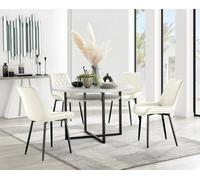 FurnitureboxUK Adley Grey Concrete Effect & Black Round Dining Table with Shelf & 4 Velvet Pesaro Dining Chairs in Cream FurnitureboxUK Cream