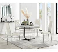 FurnitureboxUK Adley Grey Concrete Effect Round Dining Table & 4 Velvet Milan Chairs in Cream FurnitureboxUK Cream