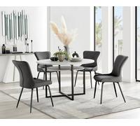 FurnitureboxUK Adley Grey Concrete Effect Round Dining Table & 4 Nora Black Leg Velvet Chairs in Dark Grey FurnitureboxUK Dark Grey
