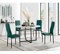 FurnitureboxUK Adley Grey Concrete Effect & Black Round Dining Table with Shelf & 4 Velvet Milan Dining Chairs in Green FurnitureboxUK Green