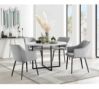 FurnitureboxUK Adley Grey Concrete Effect Round Dining Table & 4 Calla Black Leg Velvet Chairs in Cream FurnitureboxUK Cream