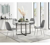 FurnitureboxUK Adley Grey Concrete Effect Round Dining Table & 4 Corona Silver Chairs FurnitureboxUK Grey