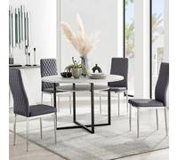 FurnitureboxUK Adley Grey Concrete Effect Round Dining Table & 4 Velvet Milan Chairs FurnitureboxUK Grey