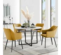 FurnitureboxUK Adley Grey Concrete Effect Round Dining Table & 4 Calla Black Leg Velvet Chairs in Mustard FurnitureboxUK Mustard