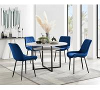 FurnitureboxUK Adley Grey Concrete Effect & Black Round Dining Table with Shelf & 4 Velvet Pesaro Dining Chairs in Navy FurnitureboxUK Navy