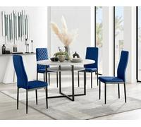 FurnitureboxUK Adley Grey Concrete Effect & Black Round Dining Table with Shelf & 4 Velvet Milan Dining Chairs in Navy FurnitureboxUK Navy