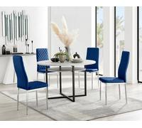 FurnitureboxUK Adley Grey Concrete Effect Round Dining Table & 4 Velvet Milan Chairs in Navy FurnitureboxUK Navy
