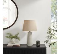 Furniturebox UK Agatha Ceramic Table Lamp with Linen Shade White | H56 x W33cm Size, Clean White and Grey Ceramic Base, White Linen Fabric Shade, Compact Styling Piece