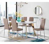 Furniturebox Uk Andria Gold Leg Marble Effect Dining Table And 6 Cappuccino Milan Chairs