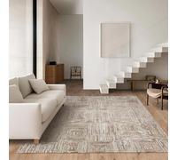 Furniturebox UK Area Rug 120 x 170cm - 'Iona' Beige Brown Cream Textured Squares Pattern Neutral Living Room Rug Short Pile For Lounge Bedroom Dining Room