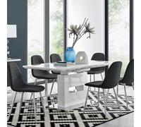 Furniturebox Uk Arezzo Large Extending Dining Table And 6 Black Corona Silver Leg Chairs