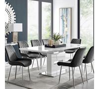 Furniturebox Uk Arezzo Large Extending Dining Table And 6 Black Pesaro Silver Leg Chairs