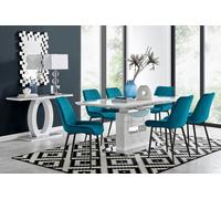 Furniturebox Uk Arezzo Large Extending Dining Table And 6 Blue Pesaro Black Leg Chairs