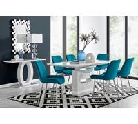 Furniturebox Uk Arezzo Large Extending Dining Table And 6 Blue Pesaro Silver Leg Chairs