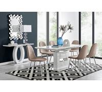 Furniturebox Uk Arezzo Large Extending Dining Table And 6 Cappuccino Corona Silver Leg Chairs