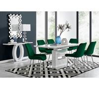 Furniturebox Uk Arezzo Large Extending Dining Table And 6 Green Pesaro Silver Leg Chairs