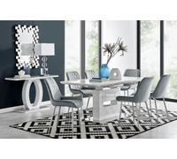 Furniturebox Uk Arezzo Large Extending Dining Table And 6 Grey Pesaro Silver Leg Chairs