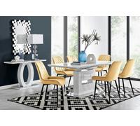 Furniturebox Uk Arezzo Large Extending Dining Table And 6 Mustard Pesaro Black Leg Chairs