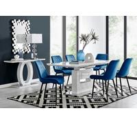 Furniturebox Uk Arezzo Large Extending Dining Table And 6 Navy Pesaro Black Leg Chairs