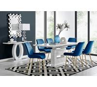 Furniturebox Uk Arezzo Large Extending Dining Table And 6 Navy Pesaro Gold Leg Chairs