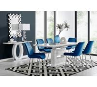 Furniturebox Uk Arezzo Large Extending Dining Table And 6 Navy Pesaro Silver Leg Chairs
