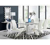 Furniturebox Uk Arezzo Large Extending Dining Table And 6 White Willow Chairs