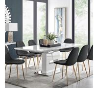 Furniturebox Uk Arezzo Large Extending Dining Table And 8 Black Corona Gold Leg Chairs