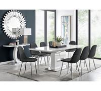 Furniturebox Uk Arezzo Large Extending Dining Table And 8 Black Corona Silver Leg Chairs