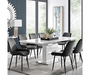 Furniturebox Uk Arezzo Large Extending Dining Table And 8 Black Pesaro Black Leg Chairs