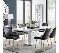 Furniturebox Uk Arezzo Large Extending Dining Table And 8 Black Pesaro Gold Leg Chairs