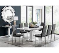 Furniturebox Uk Arezzo Large Extending Dining Table And 8 Black Velvet Milan Chairs