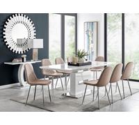 Furniturebox Uk Arezzo Large Extending Dining Table And 8 Cappuccino Corona Silver Leg Chairs