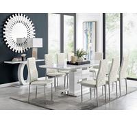 Furniturebox Uk Arezzo Large Extending Dining Table And 8 Cream Velvet Milan Chairs
