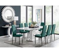 Furniturebox Uk Arezzo Large Extending Dining Table And 8 Green Velvet Milan Black Leg Chairs