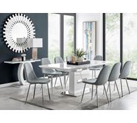 Furniturebox Uk Arezzo Large Extending Dining Table And 8 Grey Corona Silver Leg Chairs