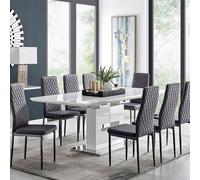 Furniturebox Uk Arezzo Large Extending Dining Table And 8 Grey Milan Black Leg Chairs