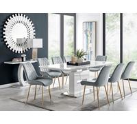 Furniturebox Uk Arezzo Large Extending Dining Table And 8 Grey Pesaro Gold Leg Chairs