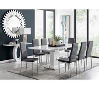Furniturebox Uk Arezzo Large Extending Dining Table And 8 Grey Velvet Milan Chairs